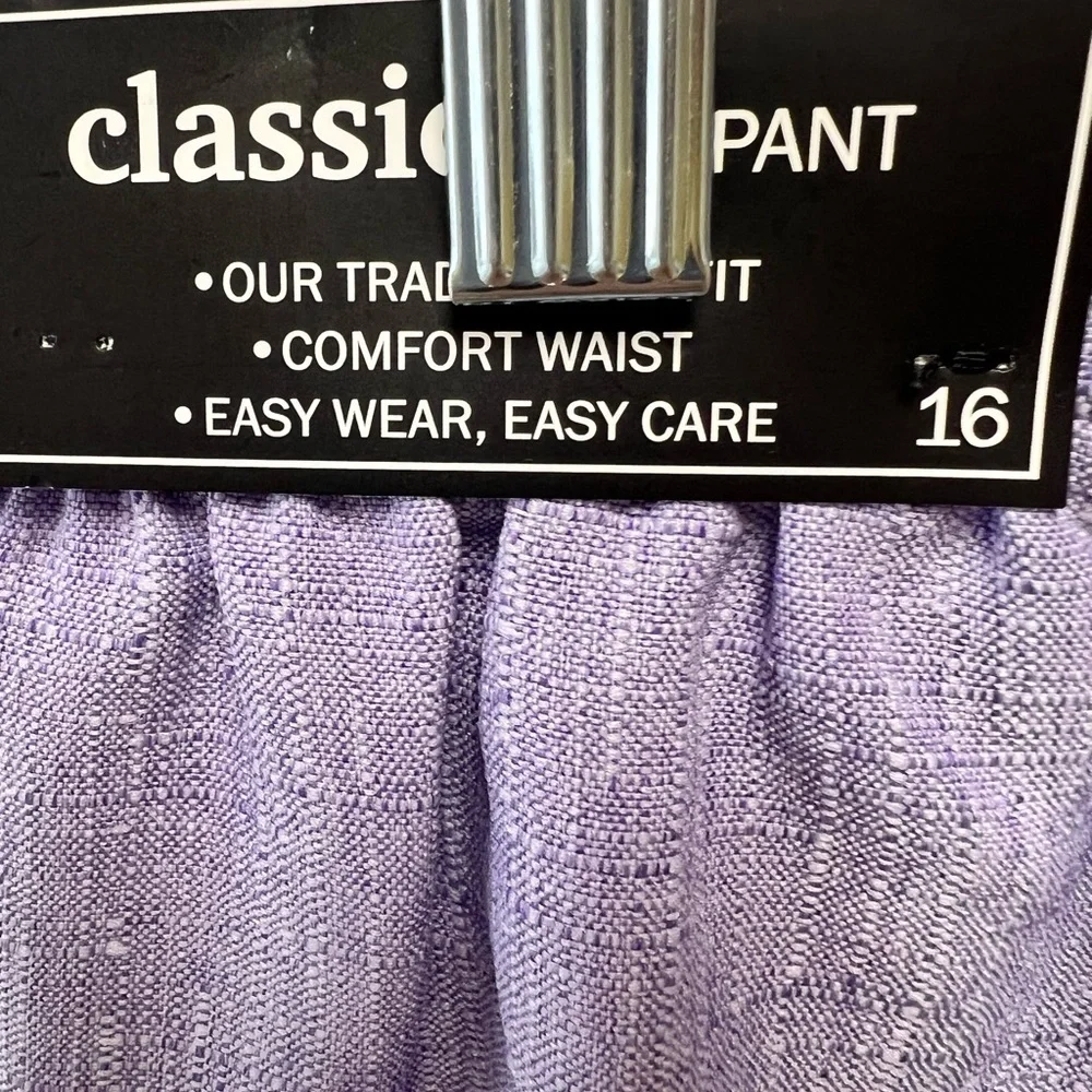 ALFRED DUNNER LILAC SIZE 16 PROPORTIONED SHORT CLASSIC FIT WIDE LEG PANTS.  NWT